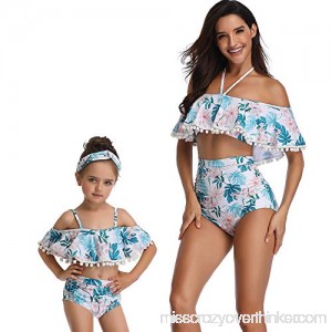 Msikiver Family Matching Swimwear Mom and Daughter Ruffle Off Shoulder 2 Piece Swimsuits White B07NYP9VKY